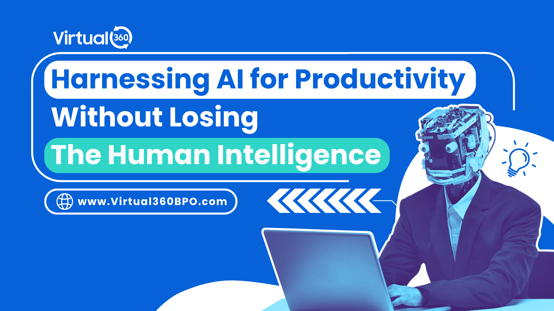 Article cover of Harnessing AI for Productivity Without Losing the Human Intelligence with a robot using a computer